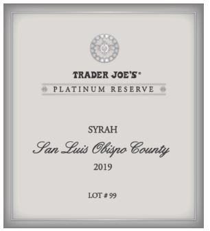 TABC label artwork for Trader Joe's Platinum Reserve Syrah