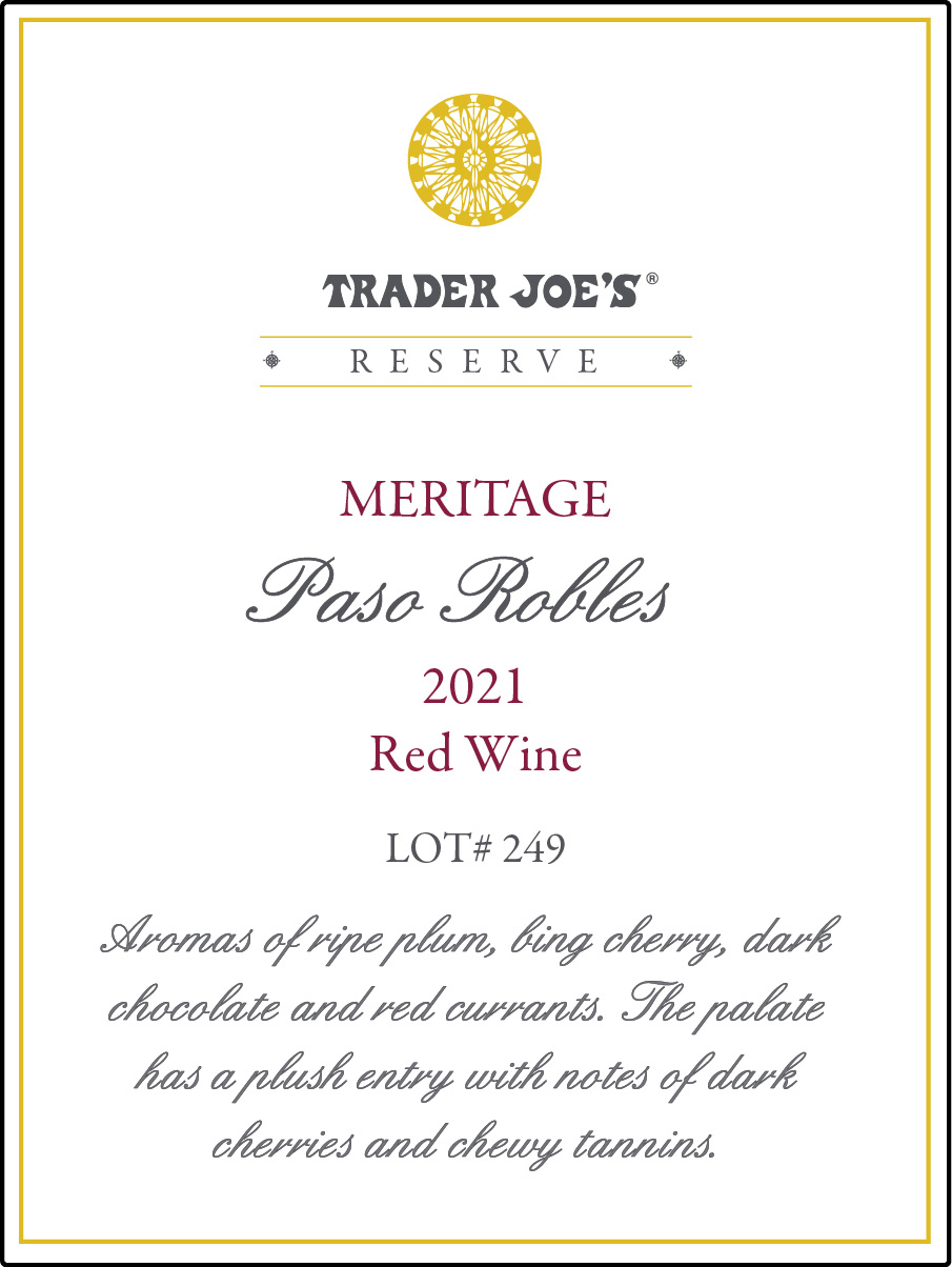 TABC label artwork for Trader Joe's Reserve Meritage