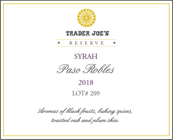 TABC label artwork for Trader Joe's Reserve Syrah