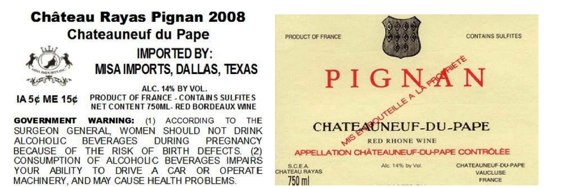 TABC label artwork for CHATEAU RAYAS PIGNAN CHATEAUNEUF DU PAPE