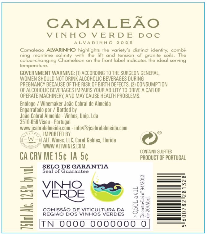 TABC label artwork for CAMALEAO ALVARINHO VINHO VERDE WHITE WINE