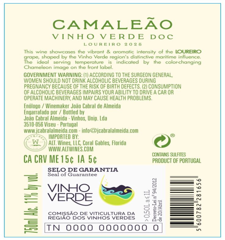 TABC label artwork for Camaleao Loureiro Vinho Verde White Wine