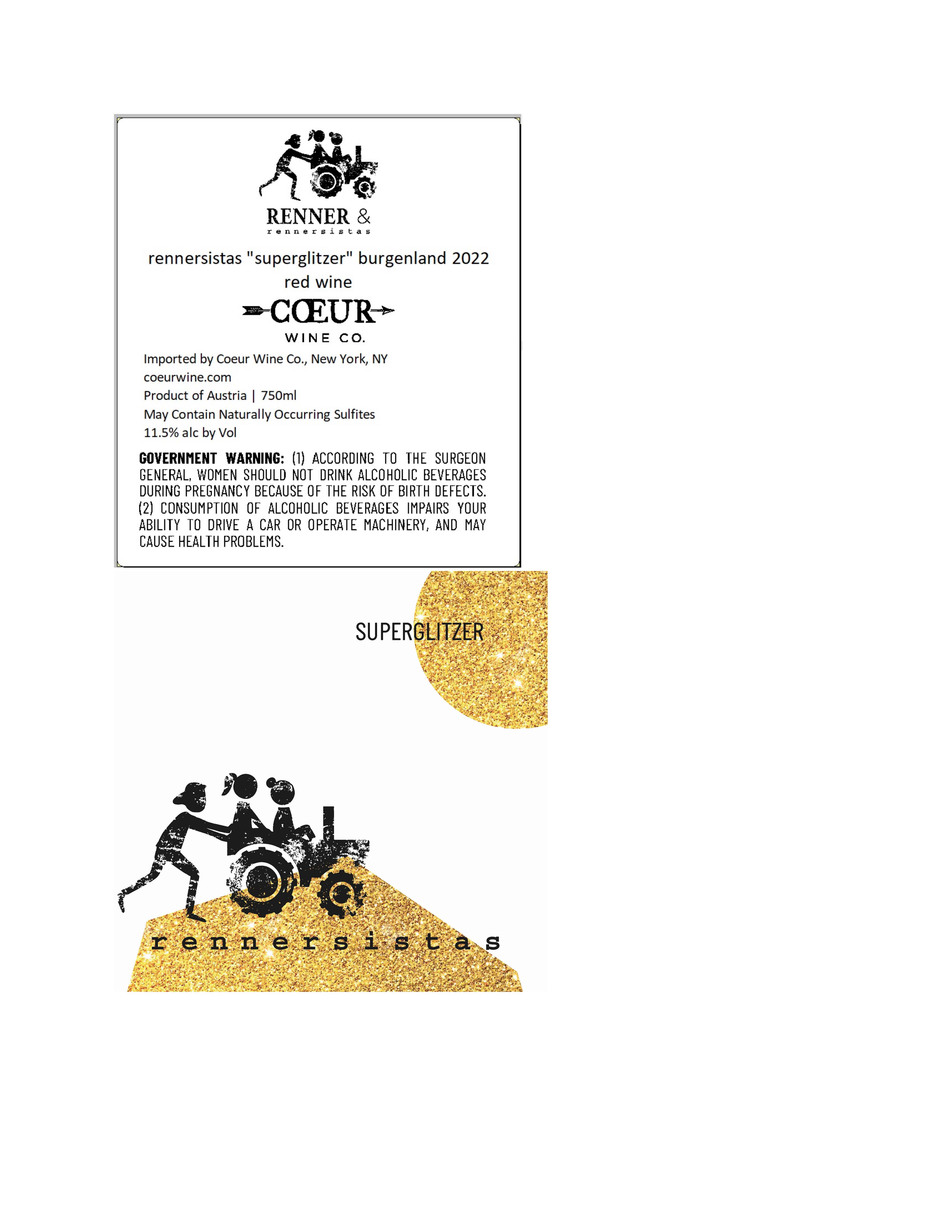 TABC label artwork for Rennersistas Red Blend Superglitzer