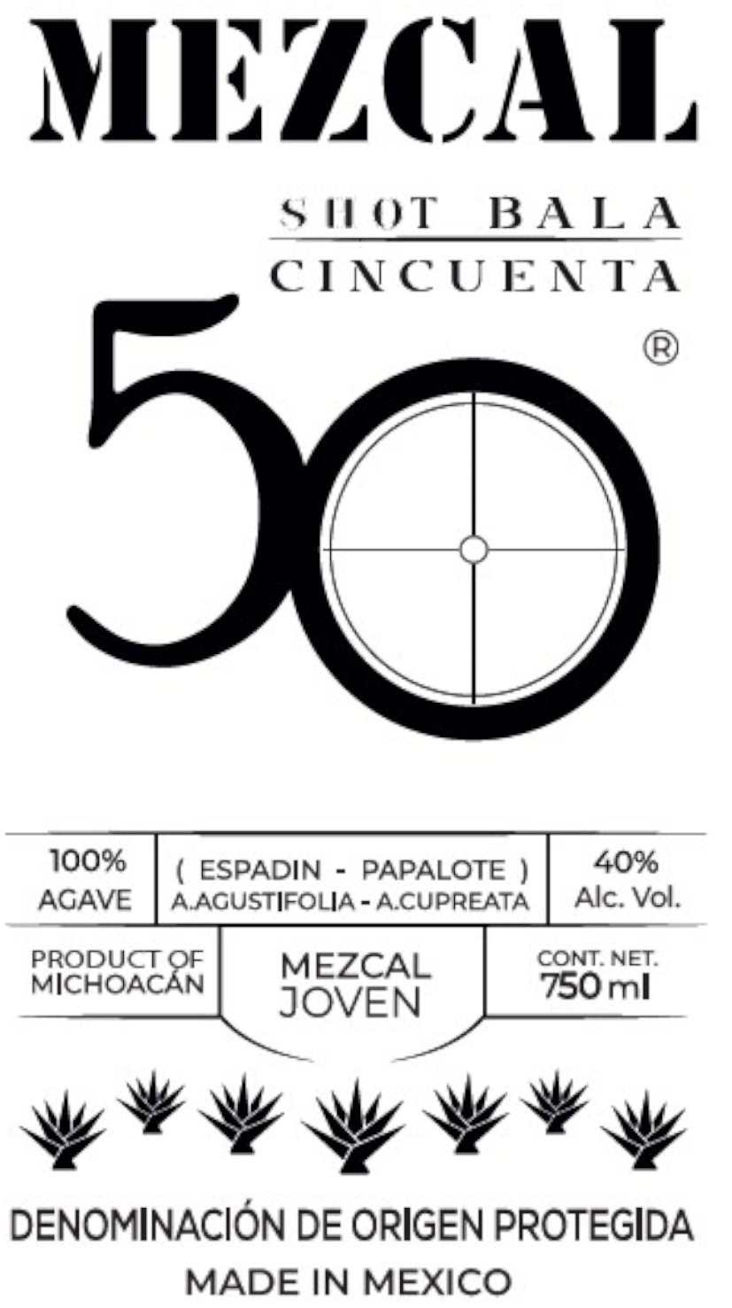 TABC label artwork for Mezcal Shot Bala Cincuenta 50 Joven Espadin Papalote
