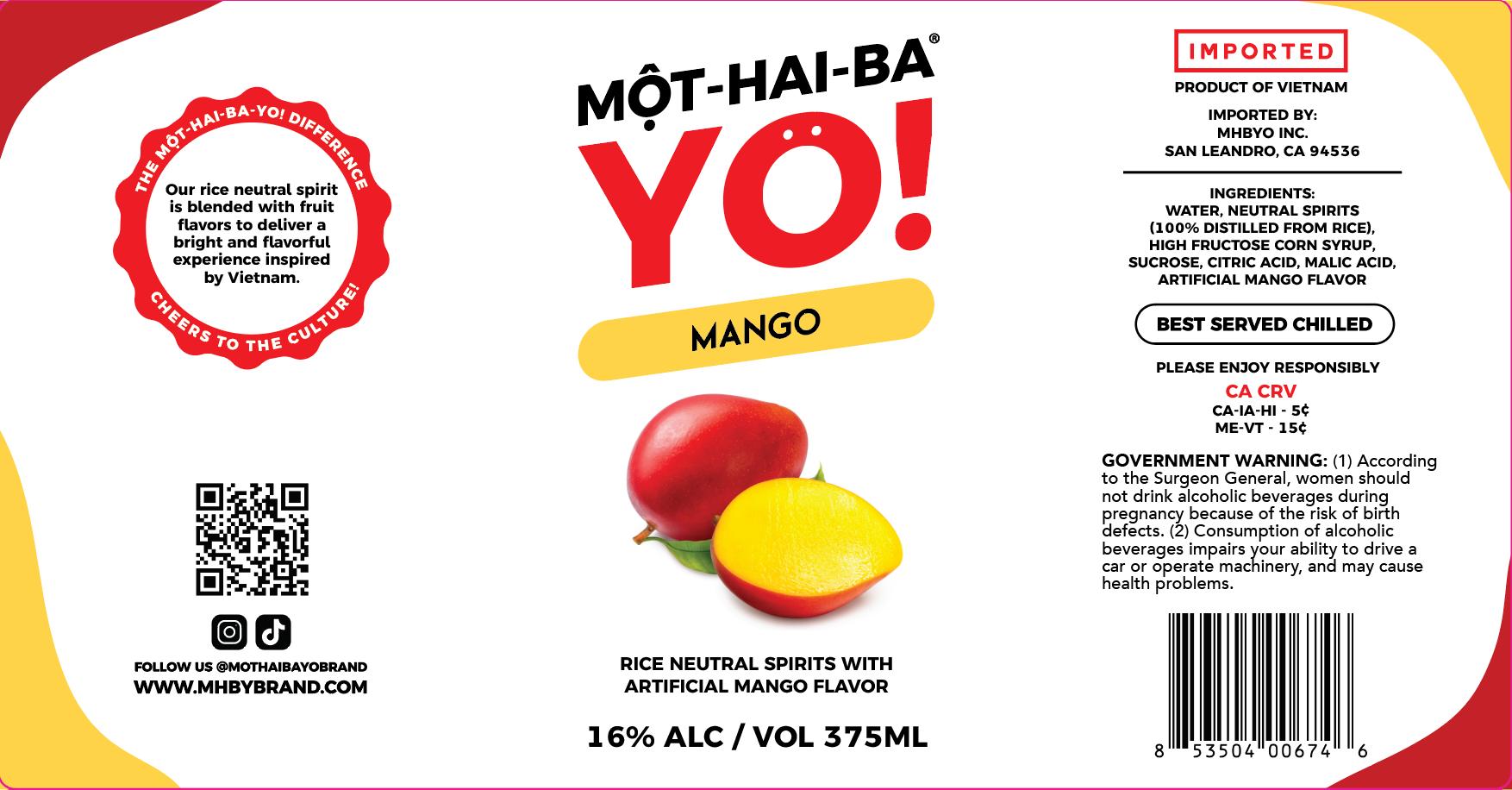 TABC label artwork for Mot-Hai-Ba-Yo! Mango Flavored Neutral Spirit