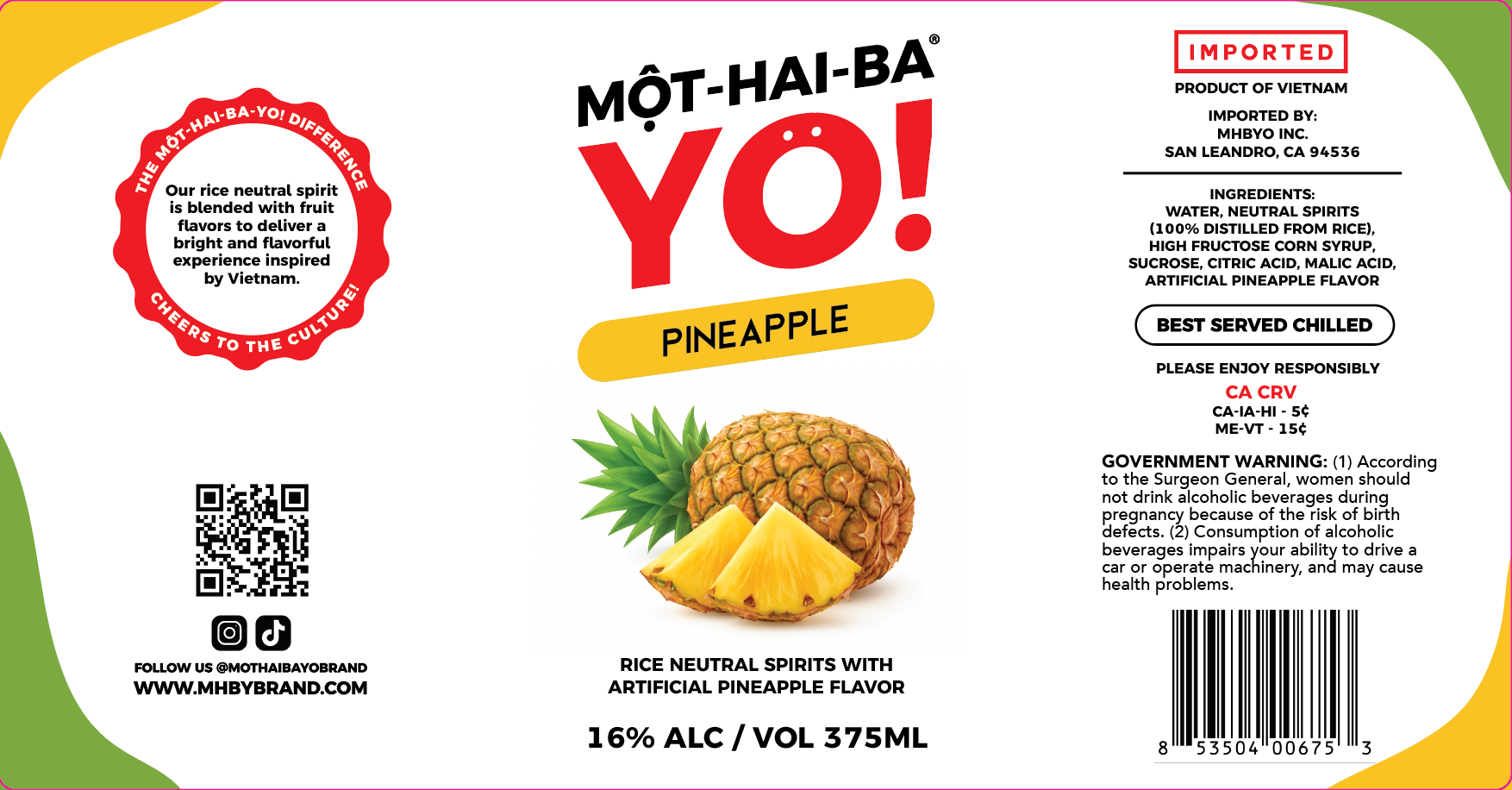 TABC label artwork for Mot-Hai-Ba-Yo! Pineapple Flavored Neutral Spirit