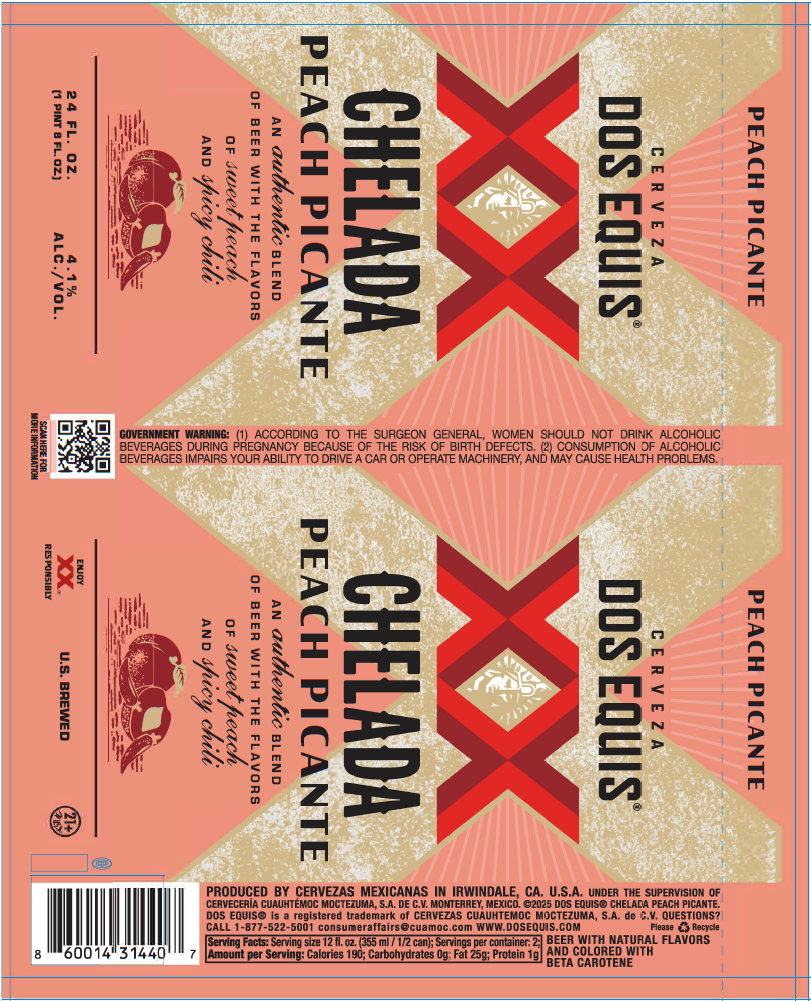 TABC label artwork for Dos Equis Chelada Peach Picante