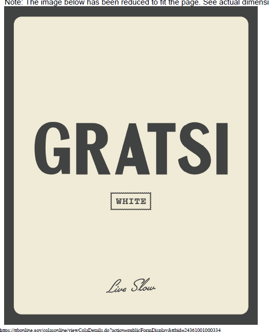 TABC label artwork for GRATSI WHITE
