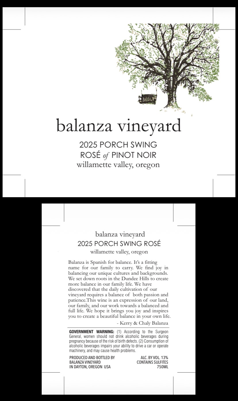 TABC label artwork for Balanza Vineyard Porch Swing Rosé