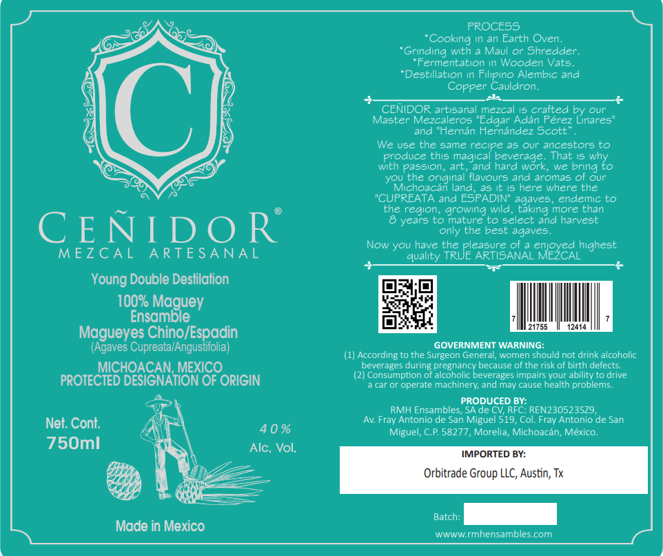 TABC label artwork for Cenidor Mezcal