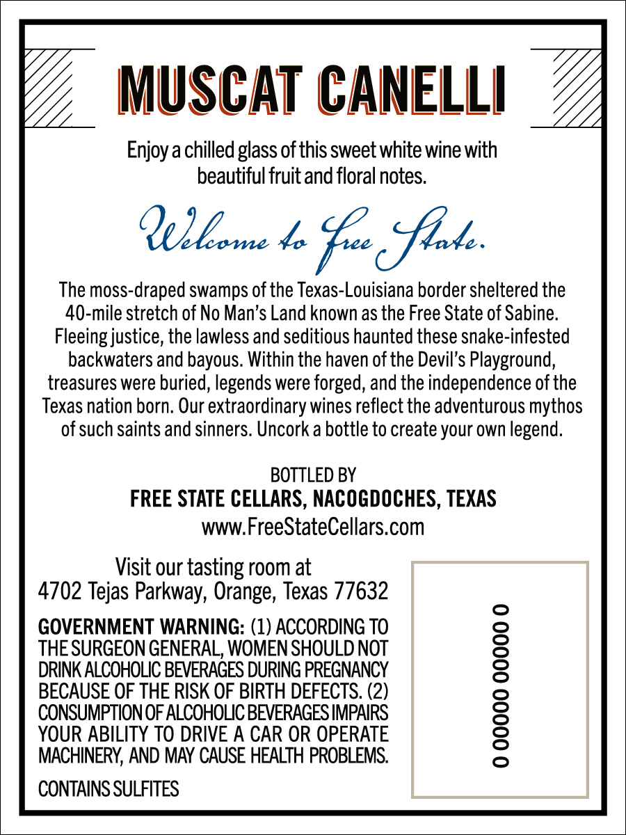 TABC label artwork for Free State Cellars Muscat Canelli