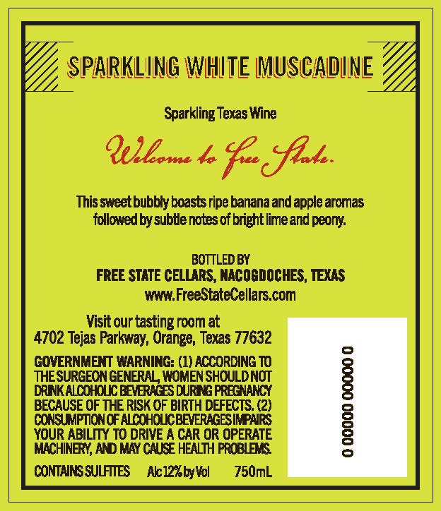 TABC label artwork for Free State Cellars Sparkling White Muscadine
