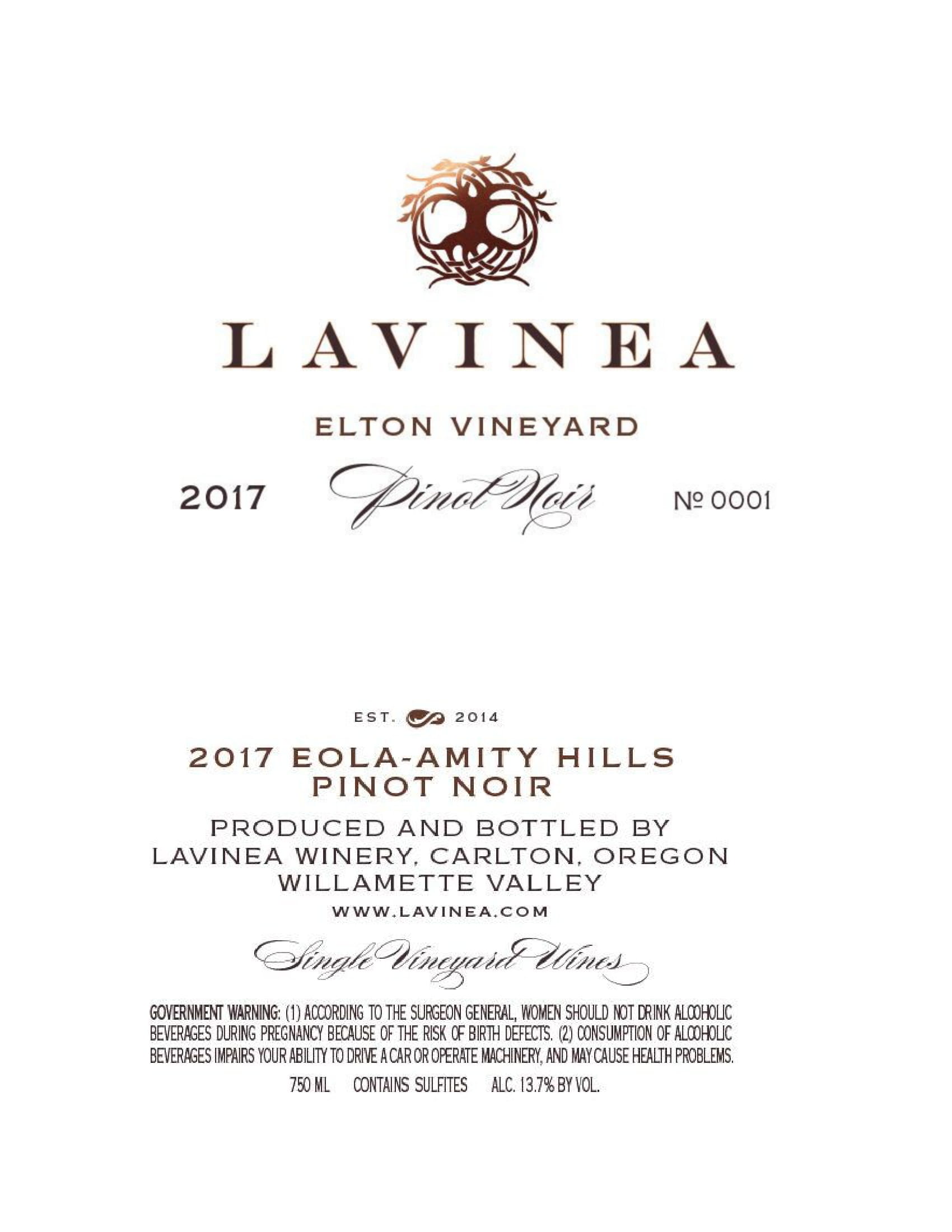 TABC label artwork for Elton Vineyard Pinot Noir