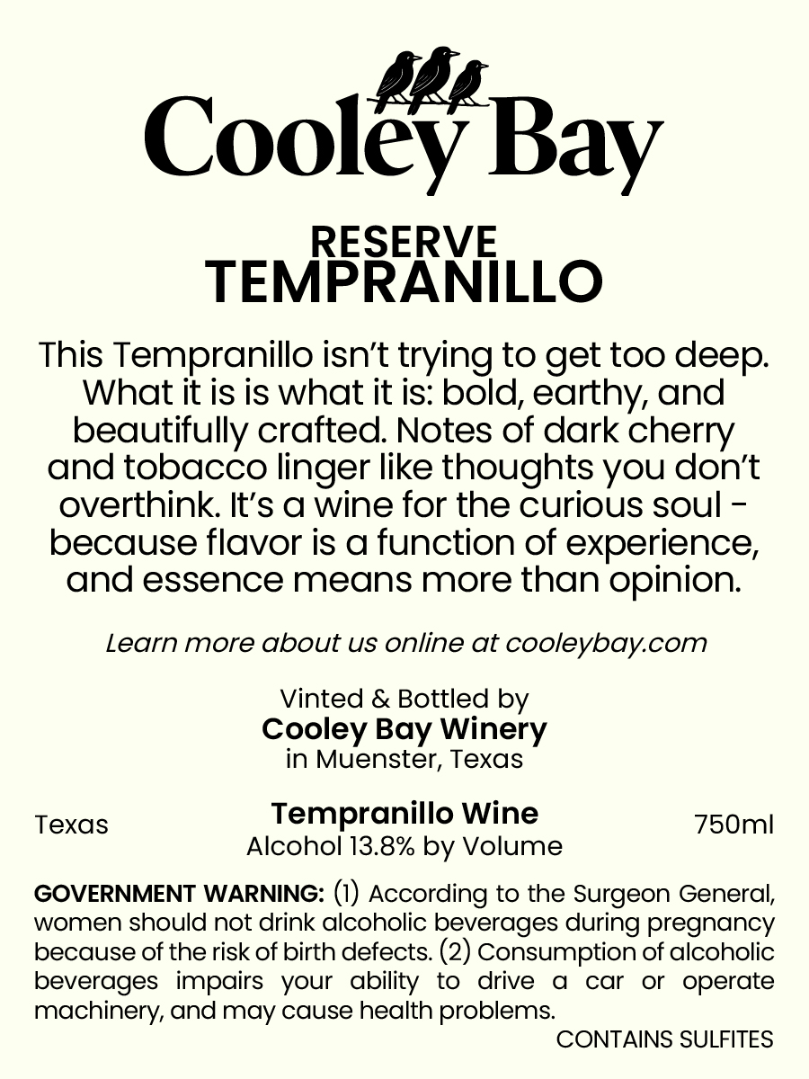 TABC label artwork for Reserve Tempranillo
