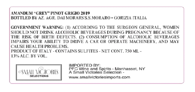 TABC label artwork for Amandum A Grey Pinot Grigio