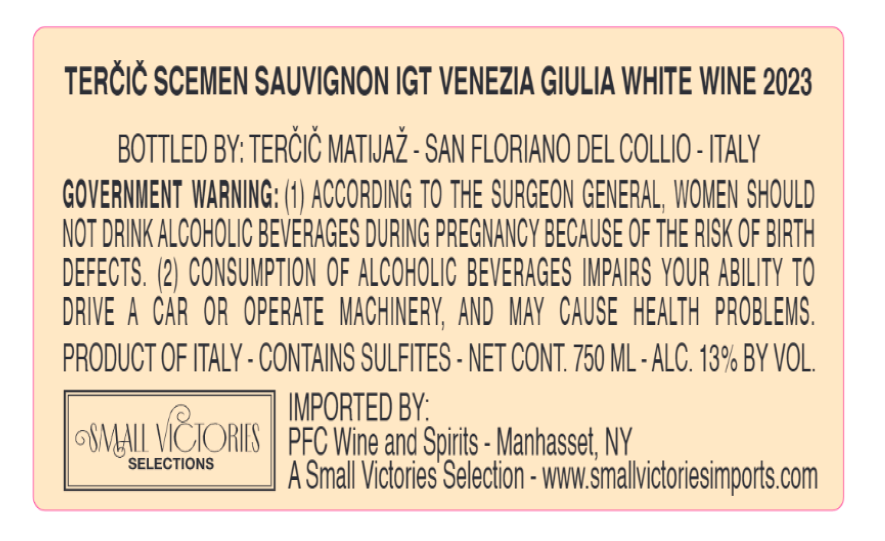 TABC label artwork for Tercic, Scemen, Sauvignon Blanc