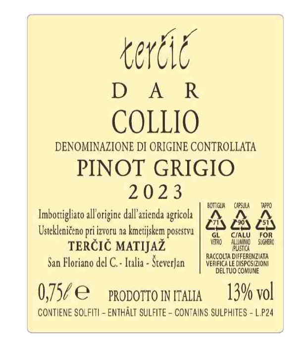 TABC label artwork for Tercic, Dar, Pinot Grigio
