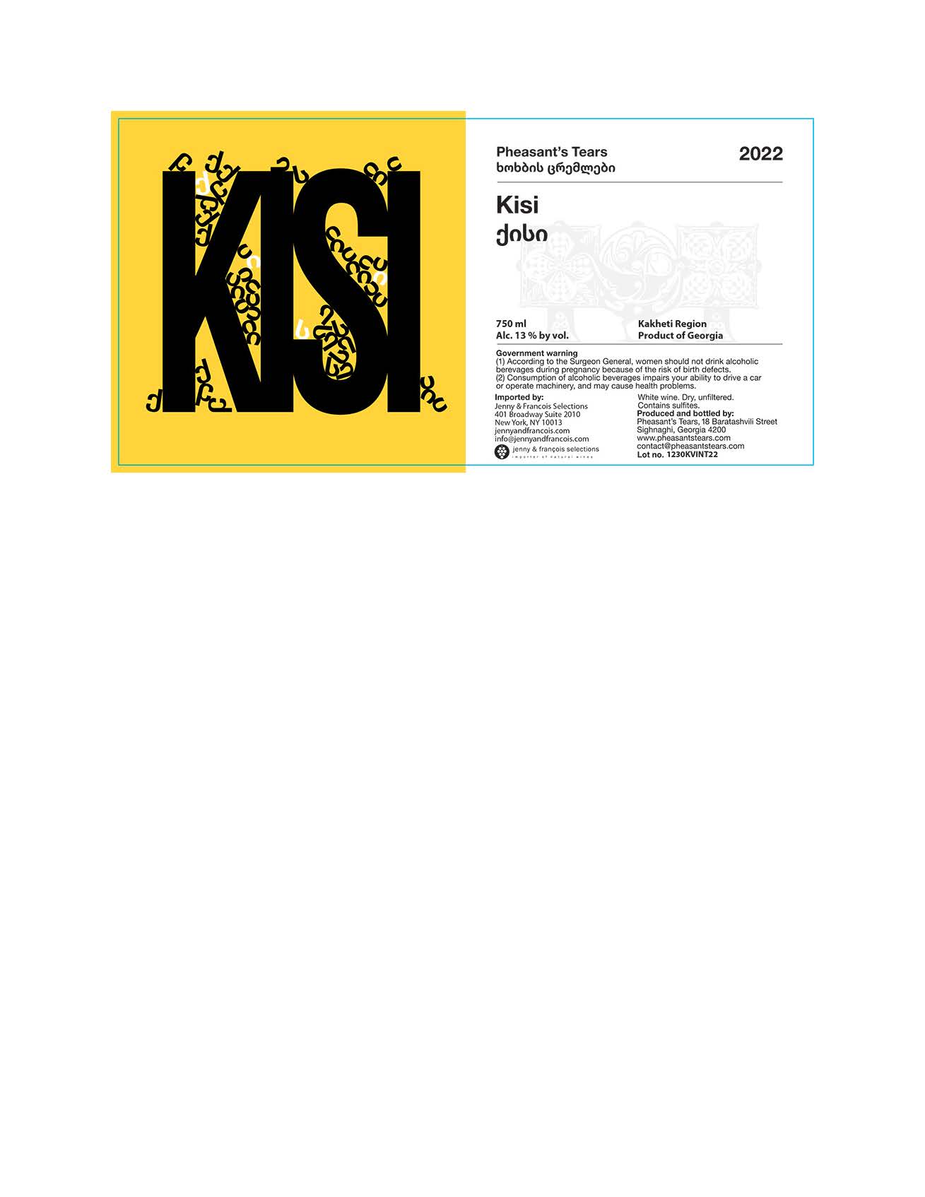 TABC label artwork for Pheasant`s Tears, Kisi