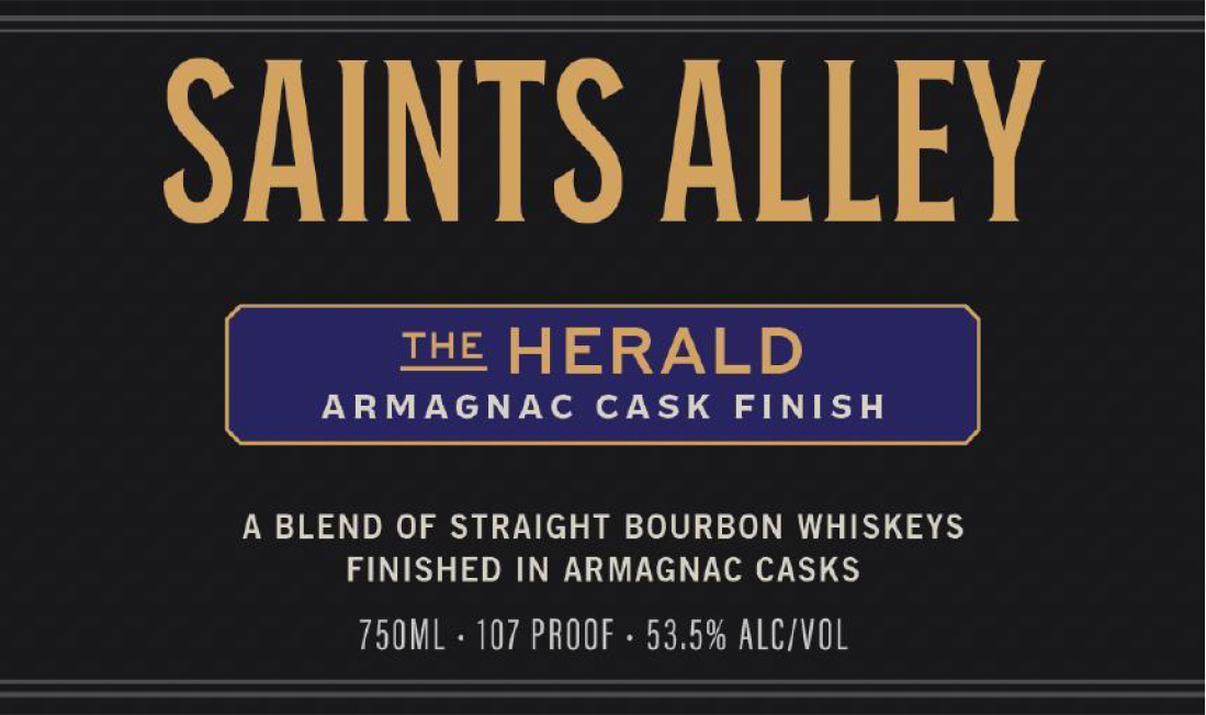 TABC label artwork for Saints Alley Bourbon The Herald Armagnac Cask