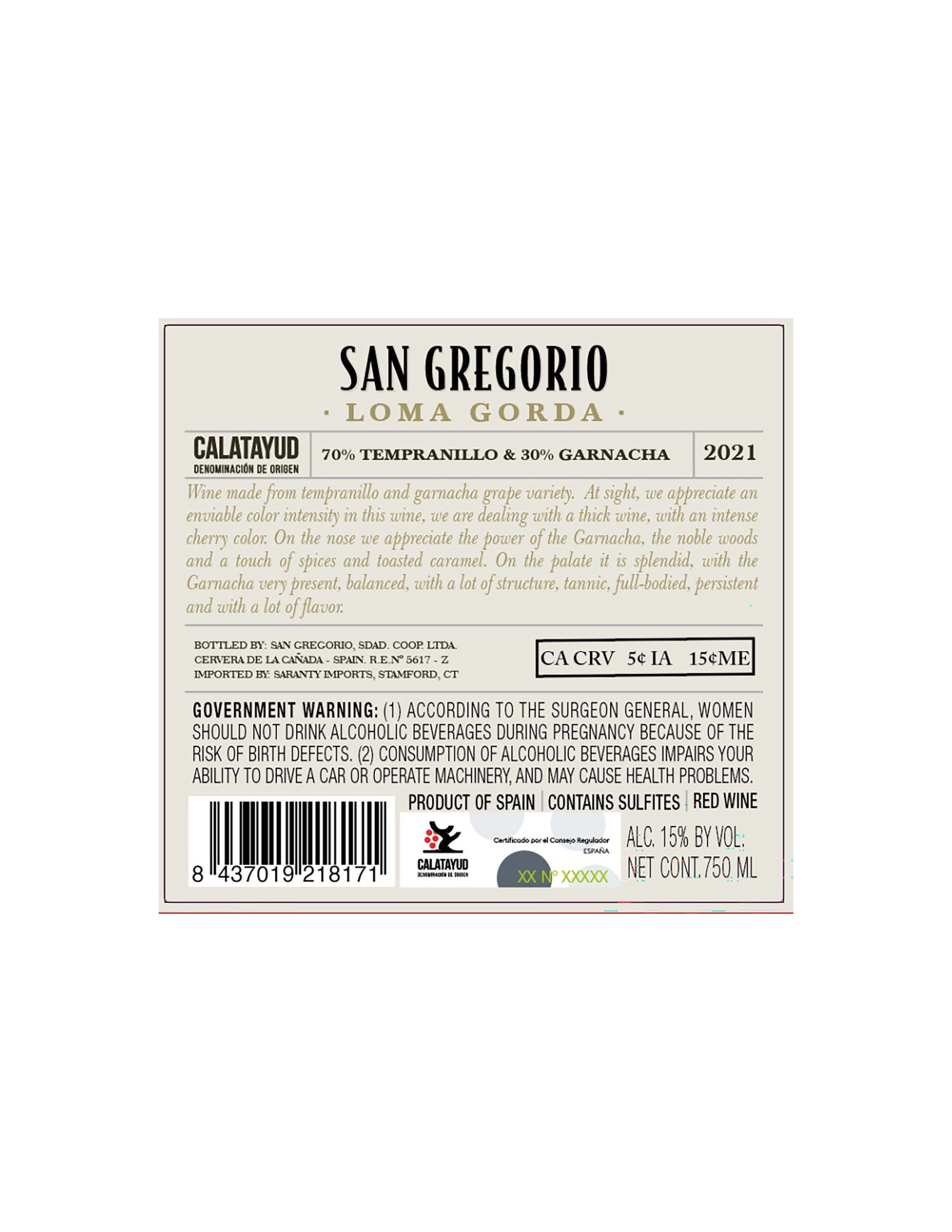 TABC label artwork for San Gregorio Old Vines Red Blend Loma Gorda