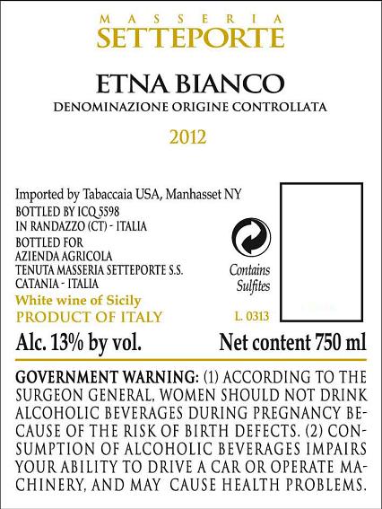 TABC label artwork for Masseria Setteporte Etna Bianco