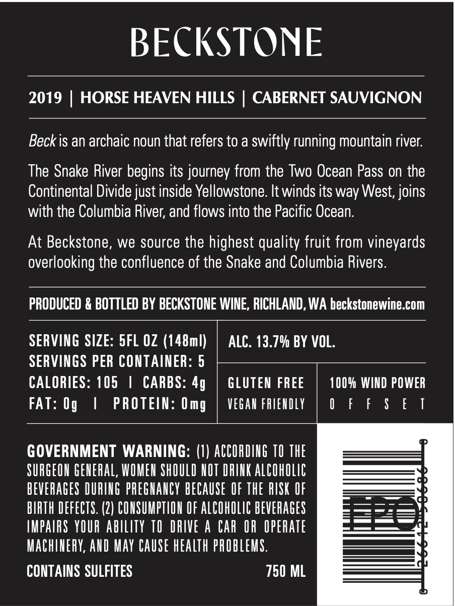 TABC label artwork for BECKSTONE CABERNET SAUVIGNON