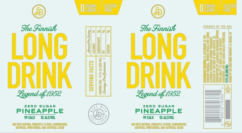 TABC label artwork for LONG DRINK GIN SPECIALTIES ZERO SUGAR PINEAPPLE