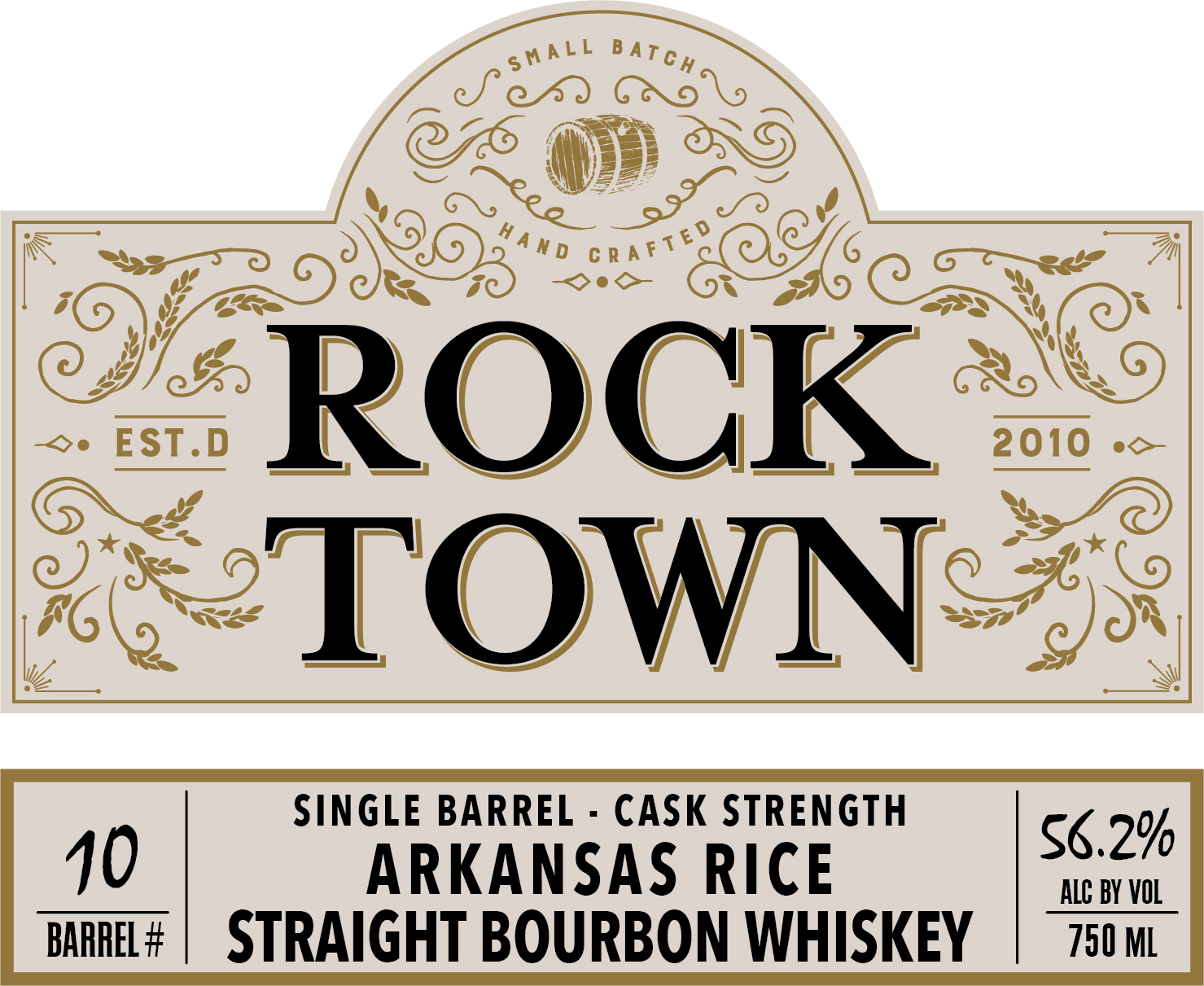 TABC label artwork for Rock Town Single Barrel Rice Bourbon