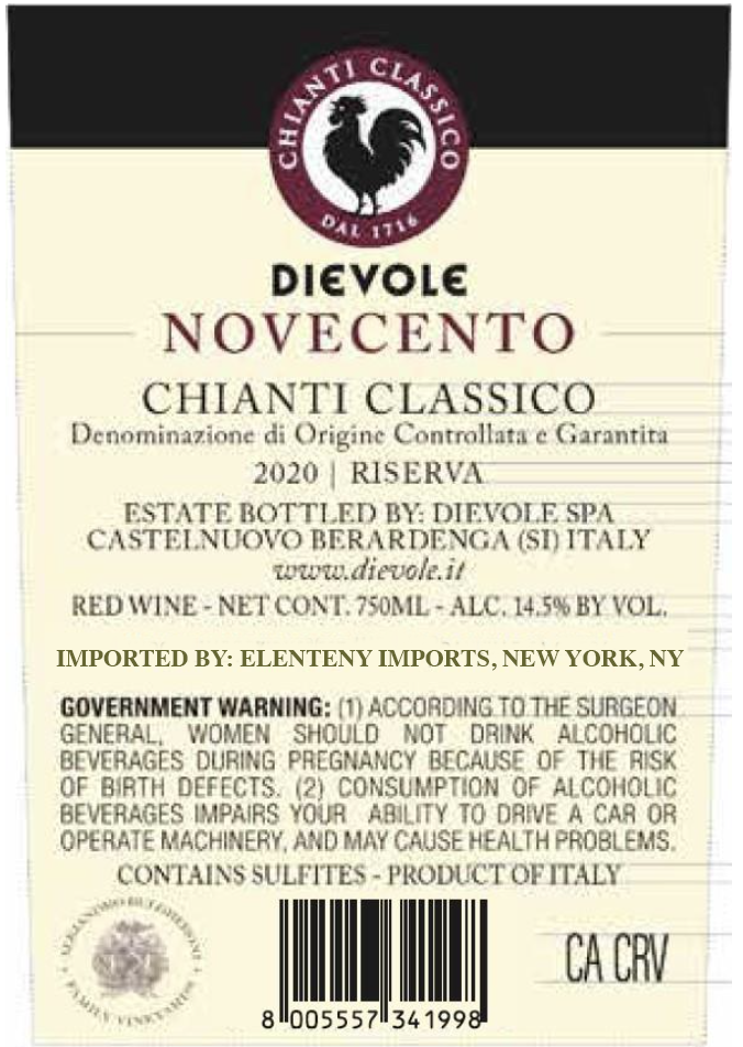 TABC label artwork for Dievole Novecento Chianti Classico Riserva