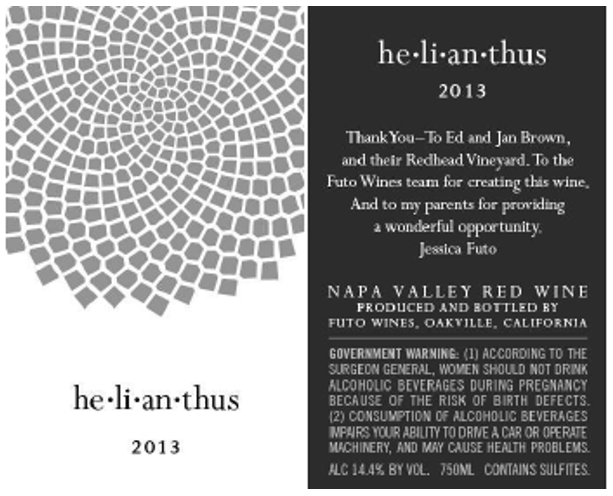 TABC label artwork for HE.LI.AN.THUS Red Wine, Napa Valley