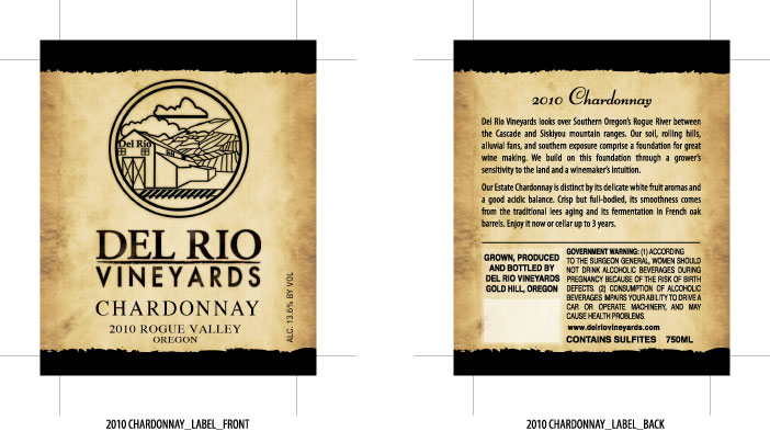 TABC label artwork for Del Rio Vineyards Chardonnay