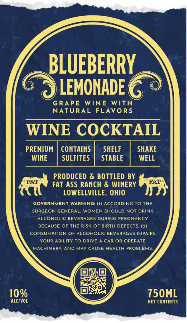 TABC label artwork for FAT ASS RANCH & WINERY BLUEBERRY LEMONADE