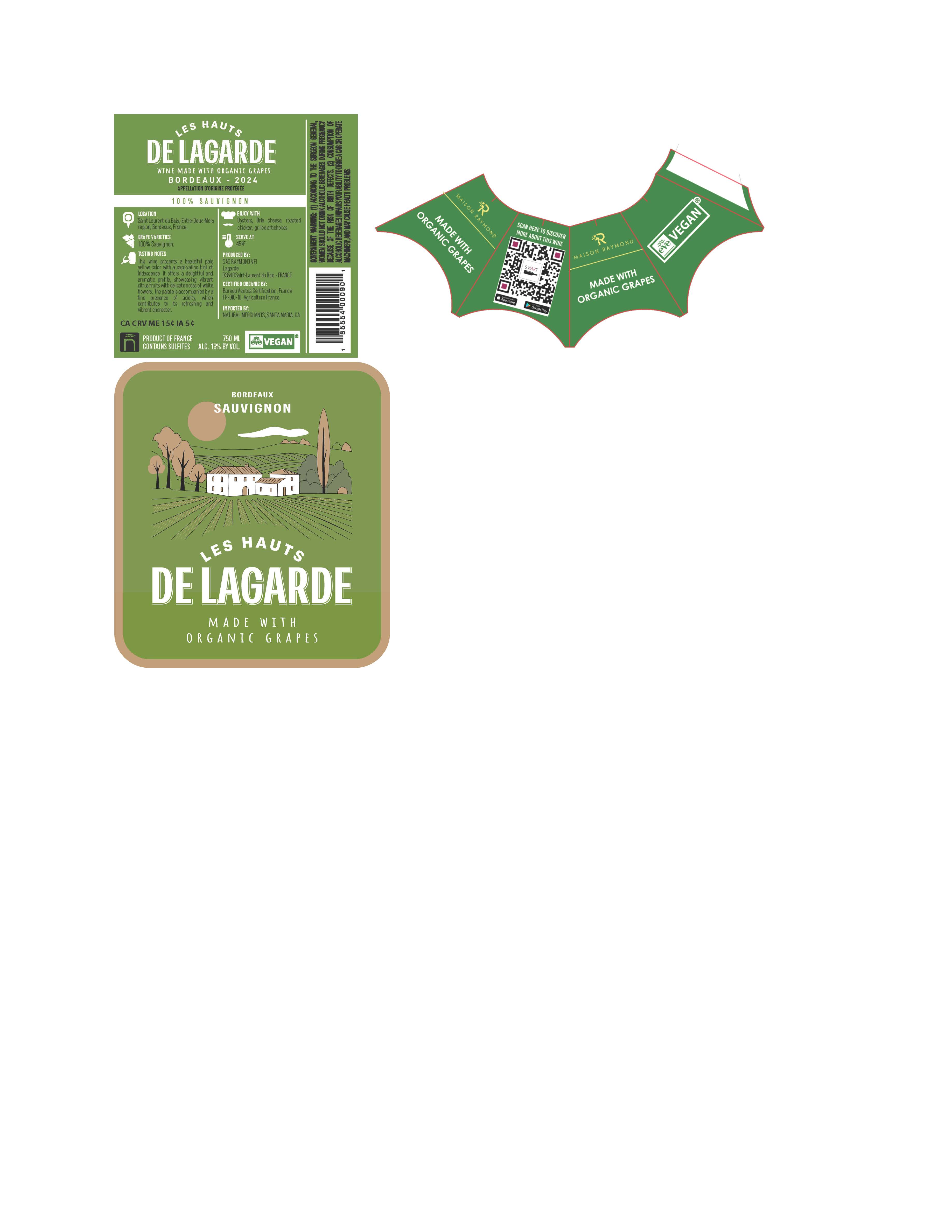 TABC label artwork for Les Hauts De Lagarde - White Wine Blend - AOC Bordeaux