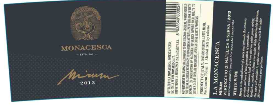 TABC label artwork for LA MONACESCA MIRUM RISERVA VERDICCHIO DI MATELICA