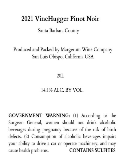 TABC label artwork for VINEHUGGER PINOT NOIR SANTA BARBARA COUNTY
