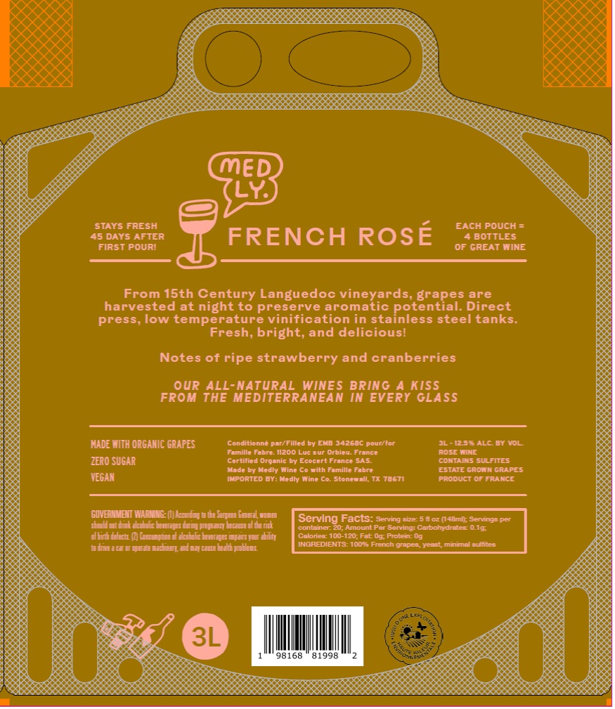 TABC label artwork for Medly Wine Co French Rose
