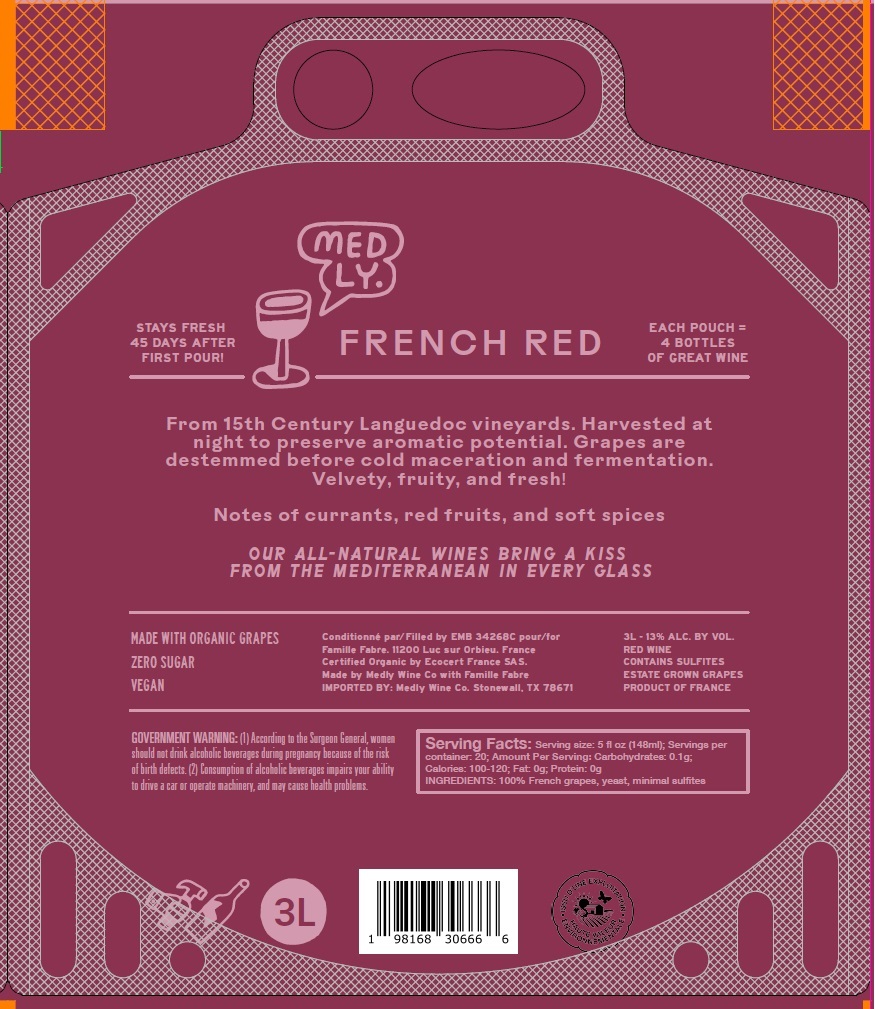 TABC label artwork for Medly Wine Co French Red