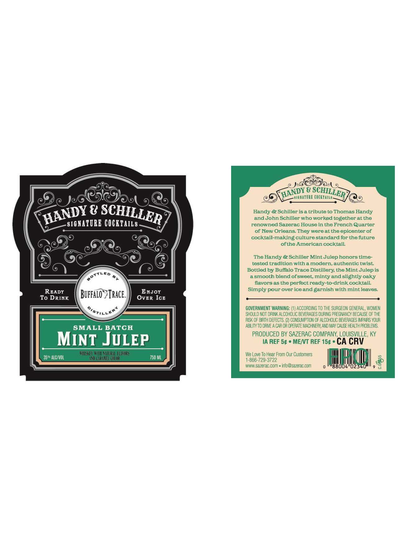 TABC label artwork for Handy & Schiller Mint Julep