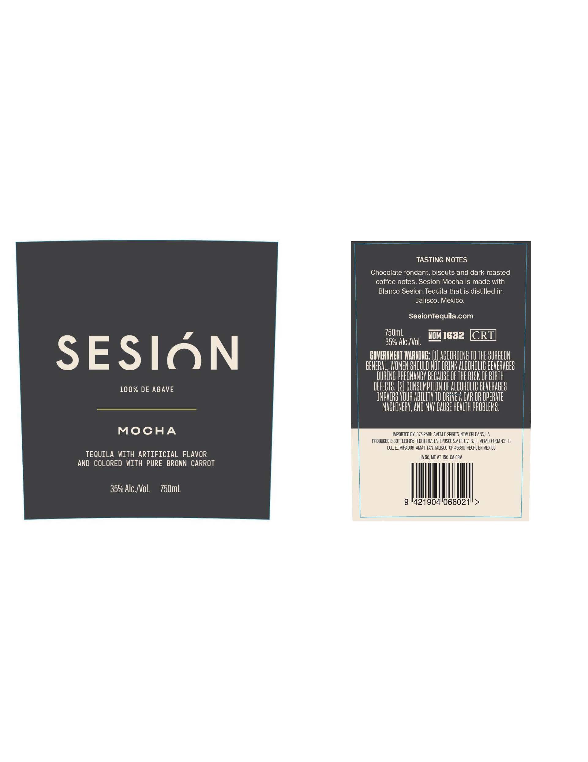 TABC label artwork for Sesion Mocha Tequila