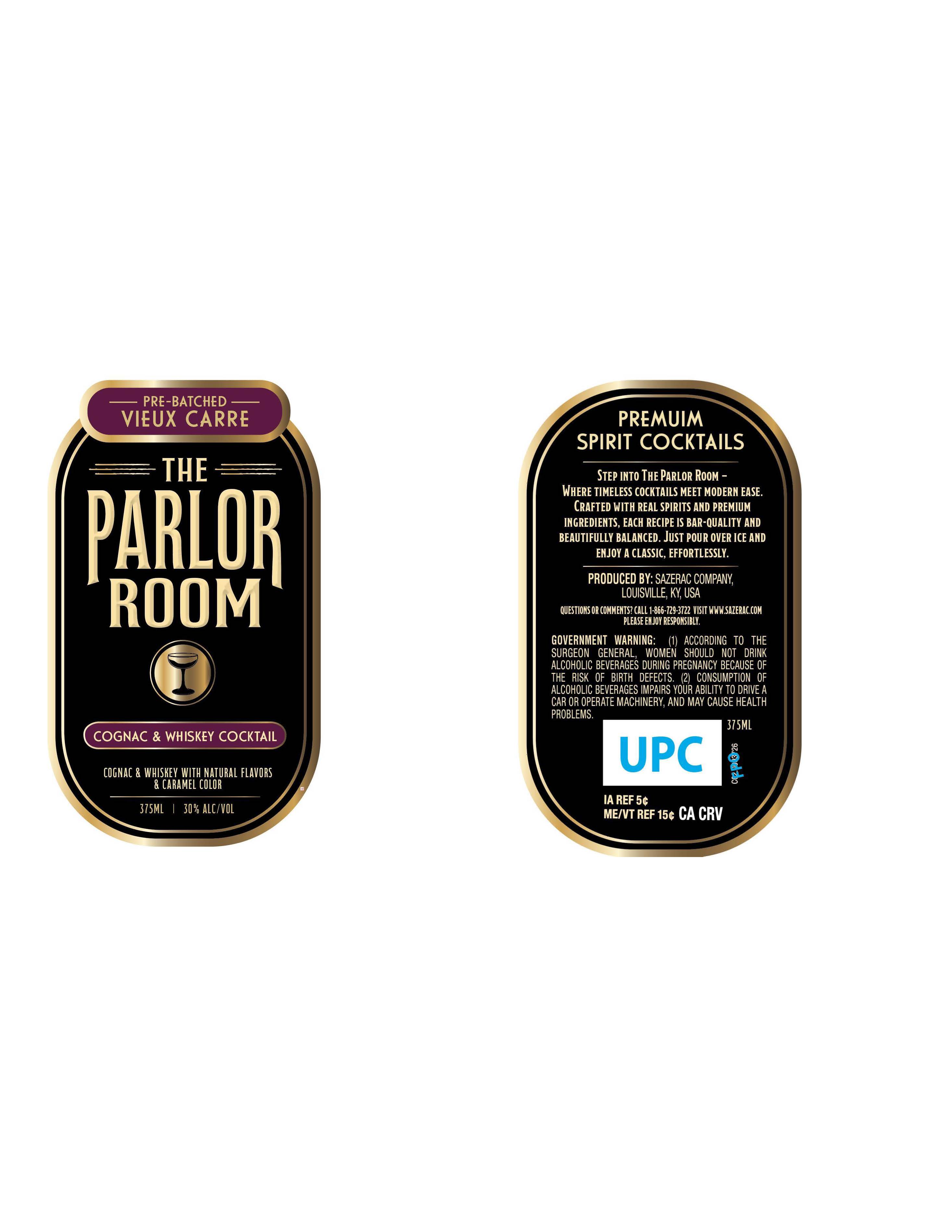 TABC label artwork for Parlor Room Vieux Carre Cognac & Whiskey Cocktail