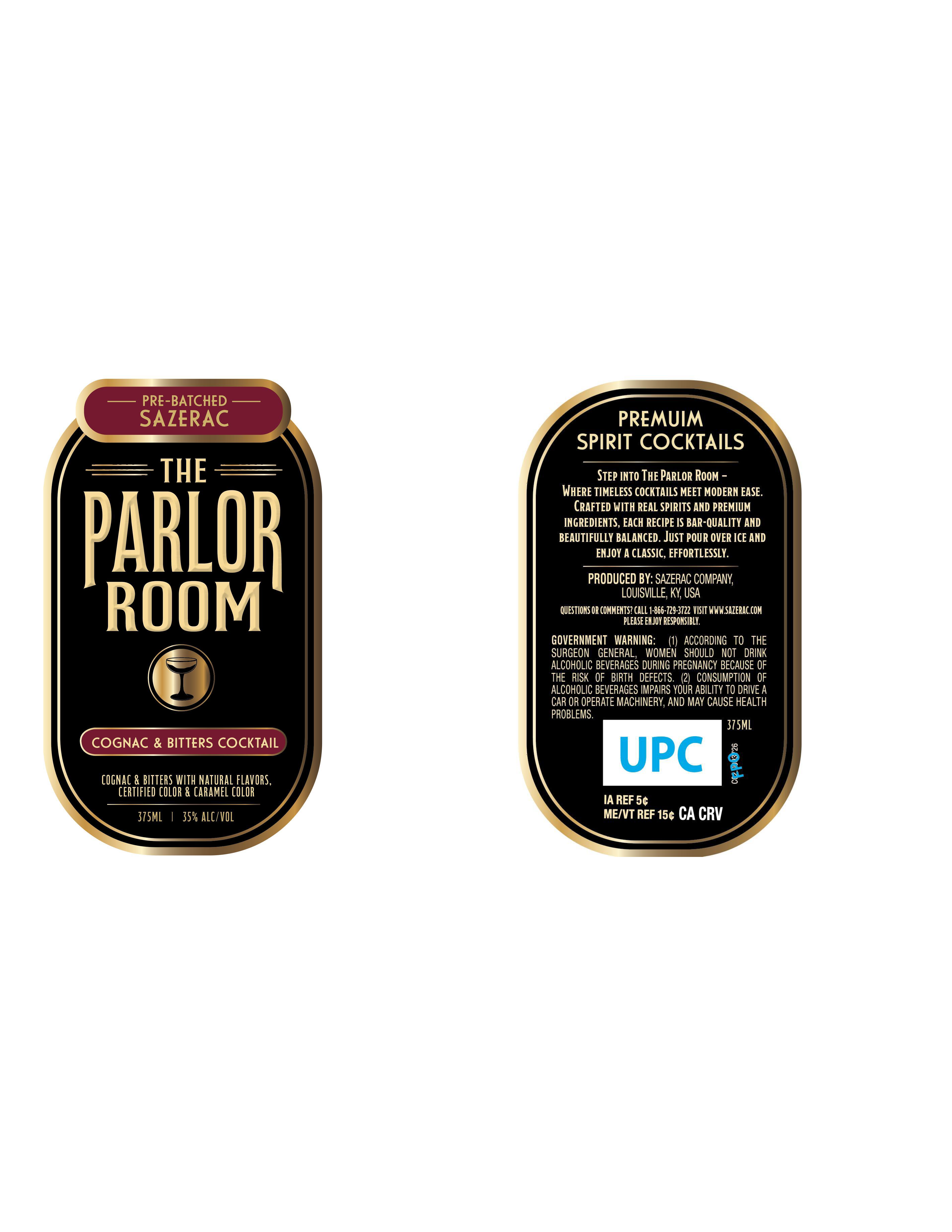 TABC label artwork for Parlor Room Sazerac Cognac & Bitters Cocktail
