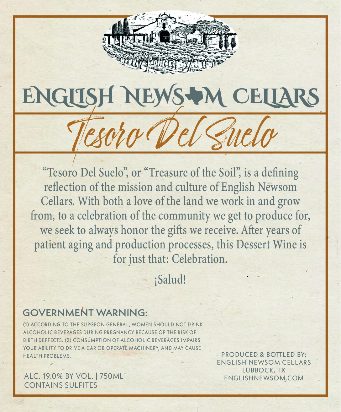 TABC label artwork for English Newsom Cellars Tesoro Del Suelo