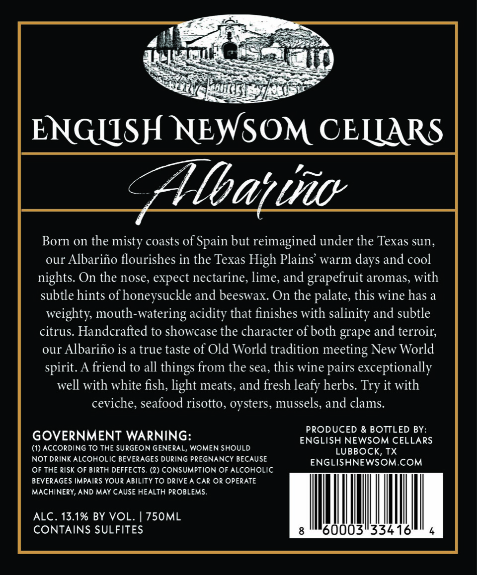 TABC label artwork for English Newsom Cellars Albarino