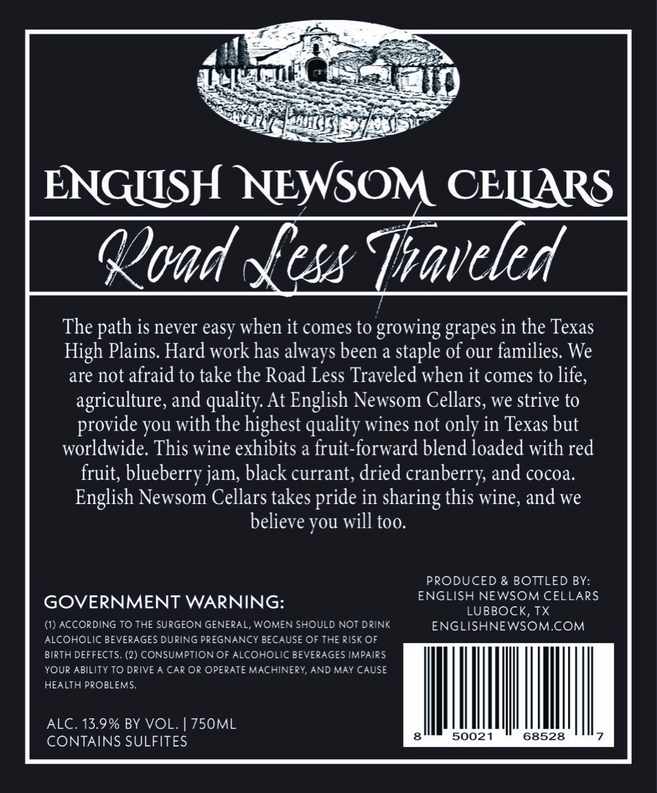 TABC label artwork for English Newsom Cellars Road Less Traveled