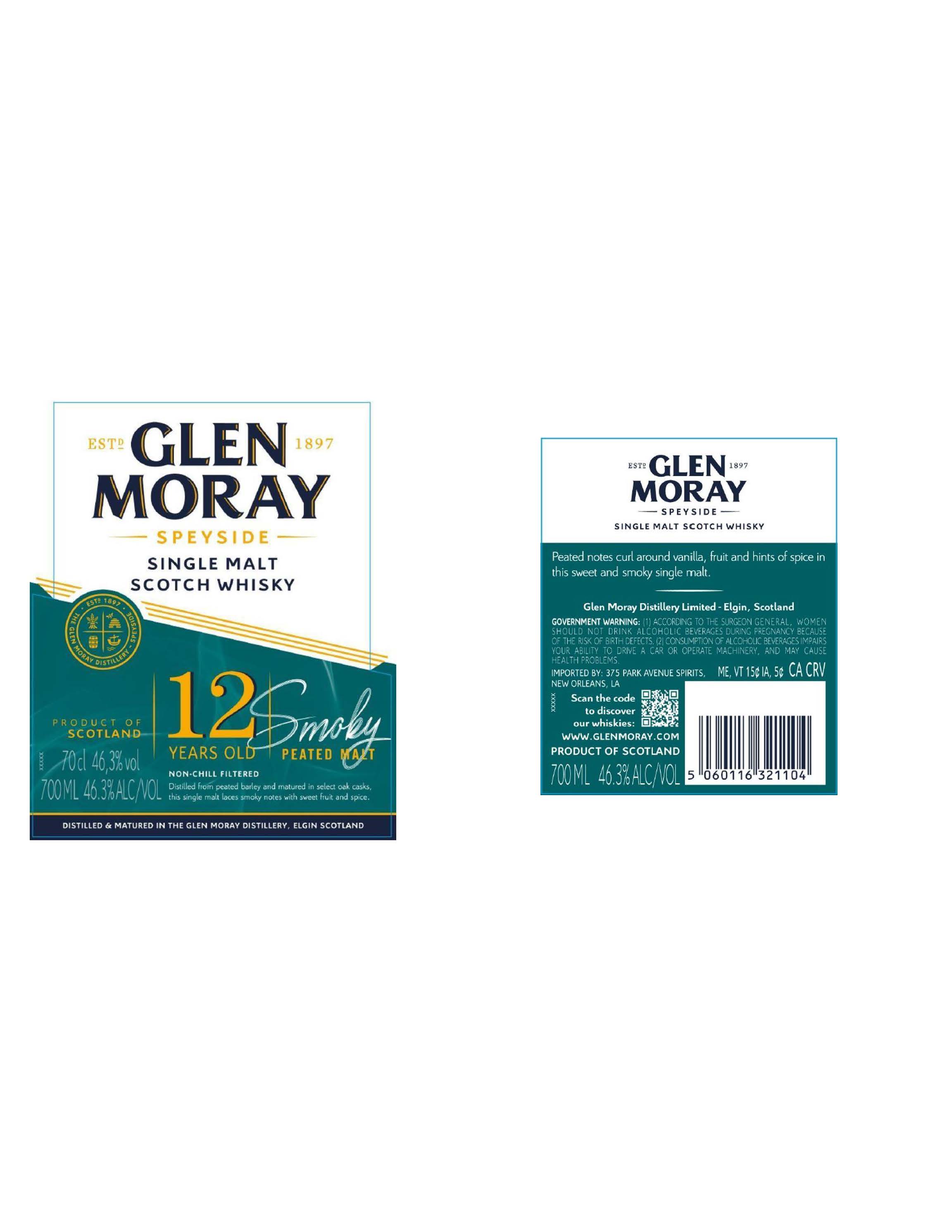 TABC label artwork for Glen Moray Single Malt Scotch Whisky Smoky Peated Malt 12 Years Old