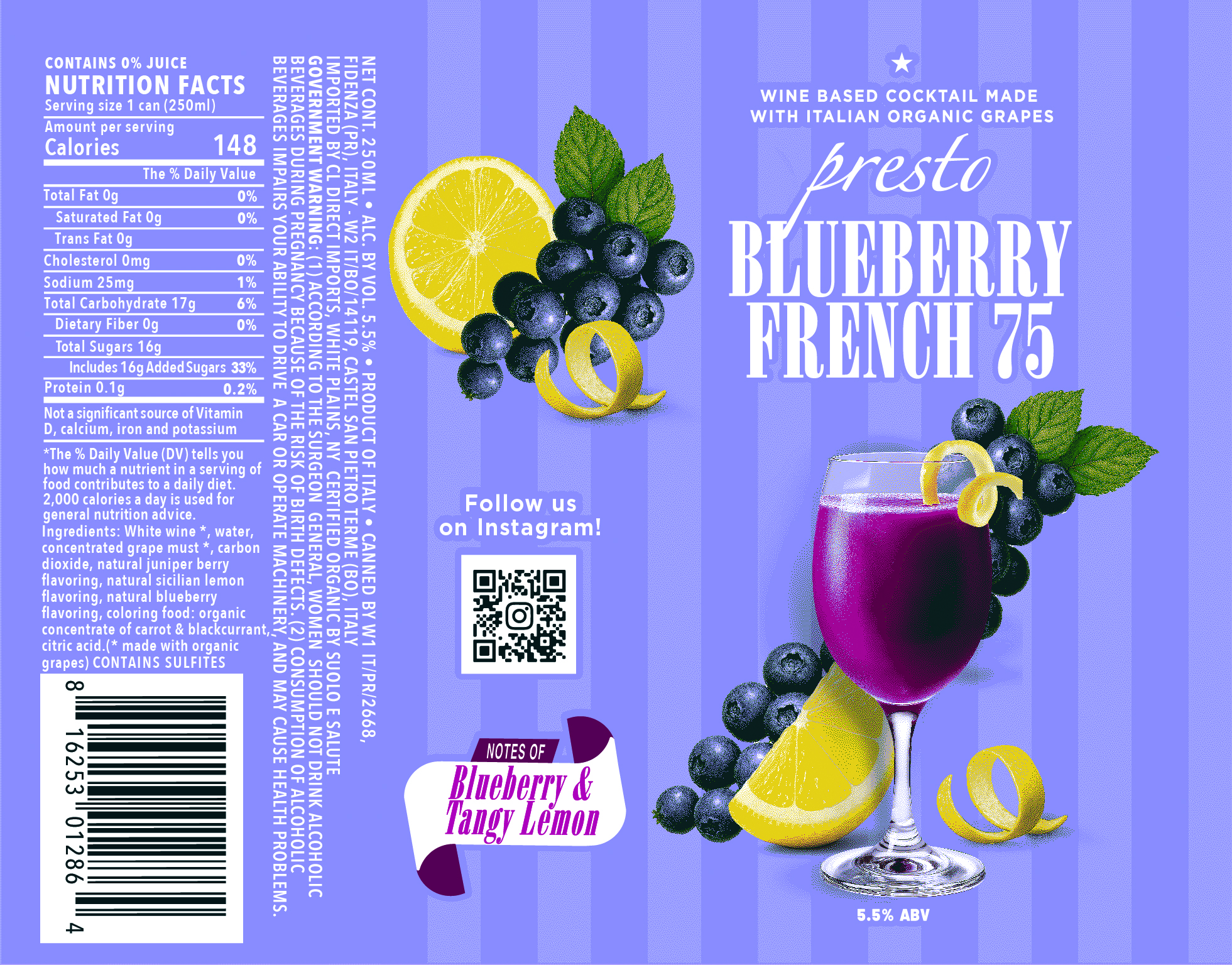 TABC label artwork for PRESTO BLUEBERRY FRENCH 75