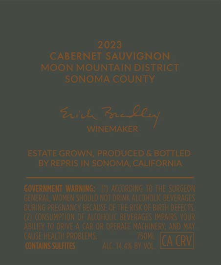 TABC label artwork for Repris Cabernet Sauvignon Moon Mountain District Sonoma County