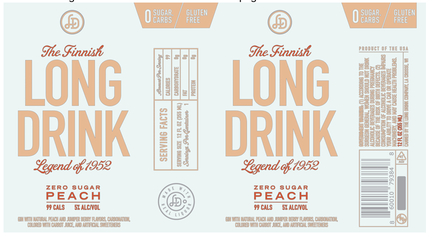 TABC label artwork for LONG DRINK GIN SPECIALTIES ZERO SUGAR PEACH