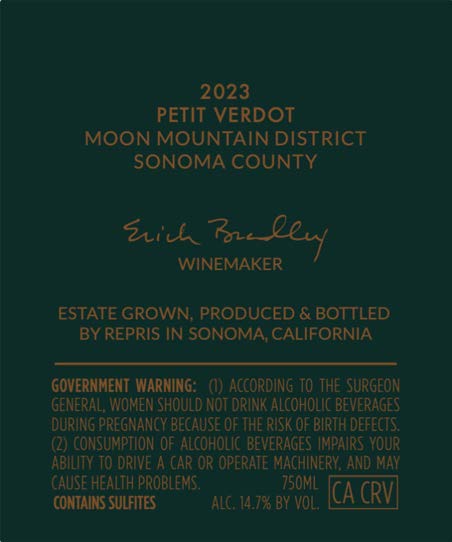 TABC label artwork for Repris Petit Verdot Moon Mountain District Sonoma County