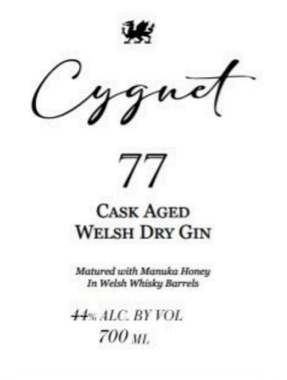 TABC label artwork for Cygnet 77 Cask Aged Welsh Dry Gin
